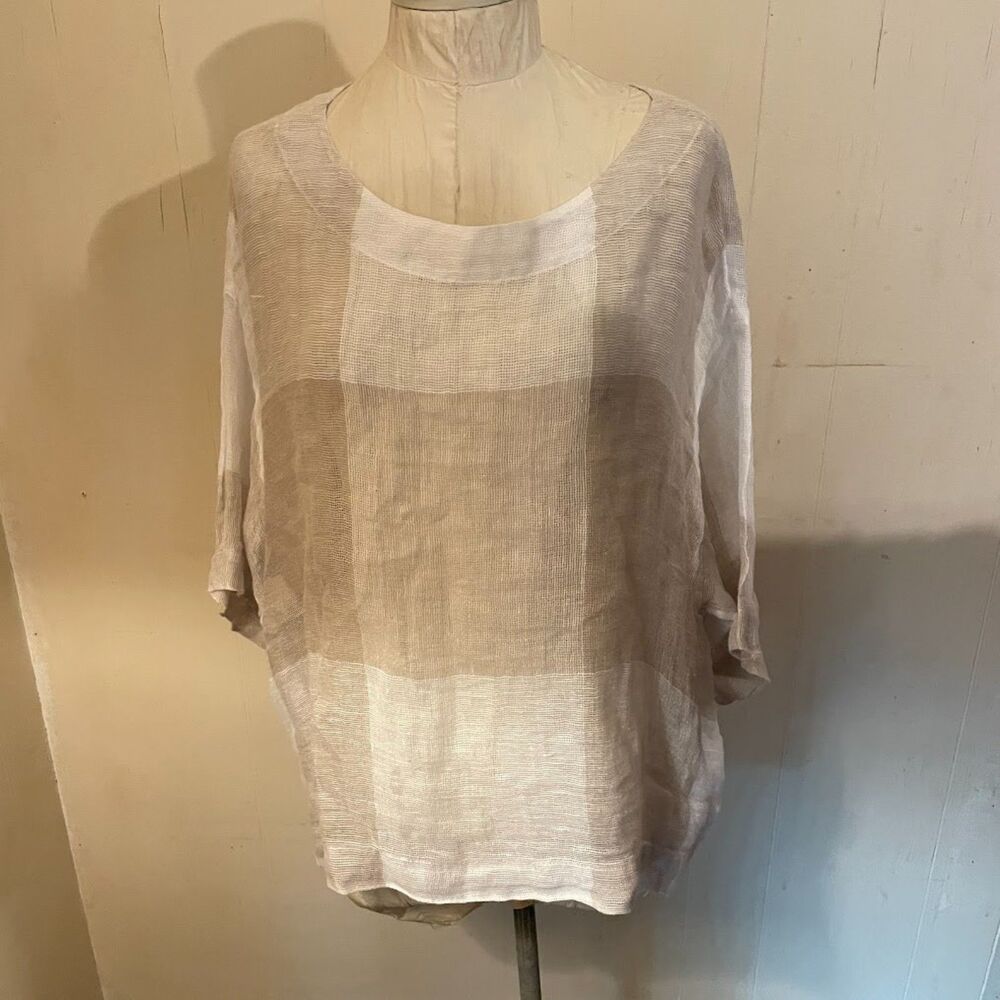 J JILL PURE JILL Open Weave LINEN Lagenlook Boxy TOP M